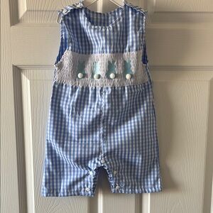 Blue Gingham Baby Romper / Jon Jon